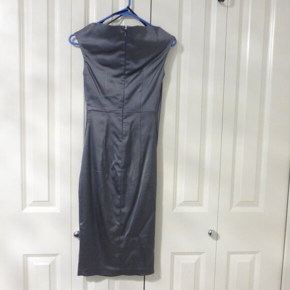 NWT LE CHATEAU gunmetal gray satin sleeveless midi dress - Picture 7 of 10